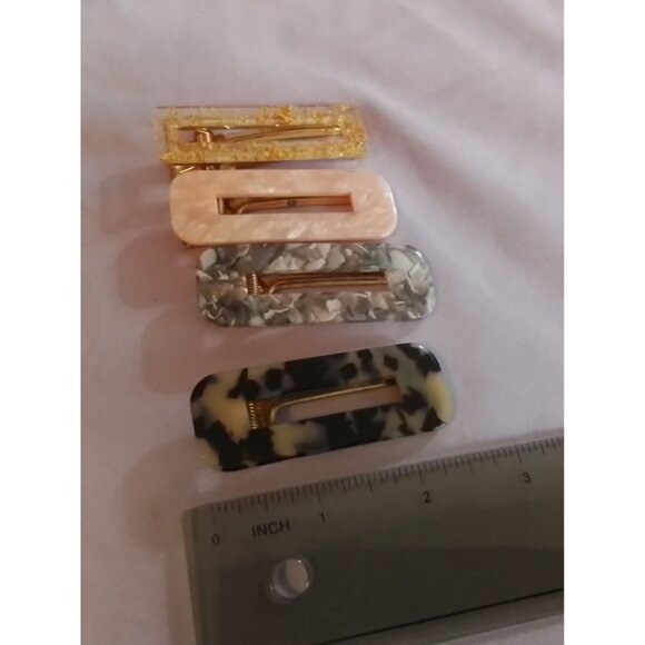Rectangle Acrylic Hair Clips Barrettes Set Of 4 Gold Pink Marble Leopard Print - Picture 2 of 3